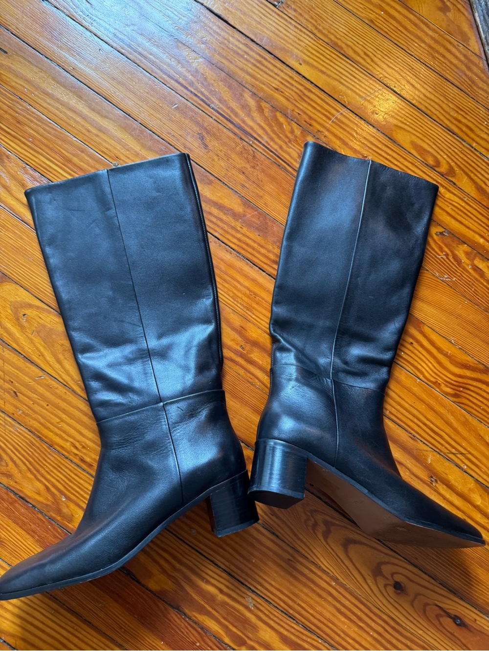 Madewell Black Leather Mid-Calf Block Heel Boots